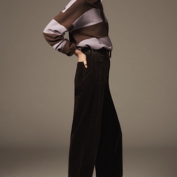 Anthropologie COLETTE Crop Wide-Leg Corduroy Pants Maeve Brown 24 NWT - Picture 4 of 9